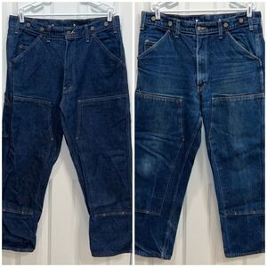 Lot of 2 Wild Ass Mens Jeans Carpenter Work Denim Blue Size 38x30 Double Knee